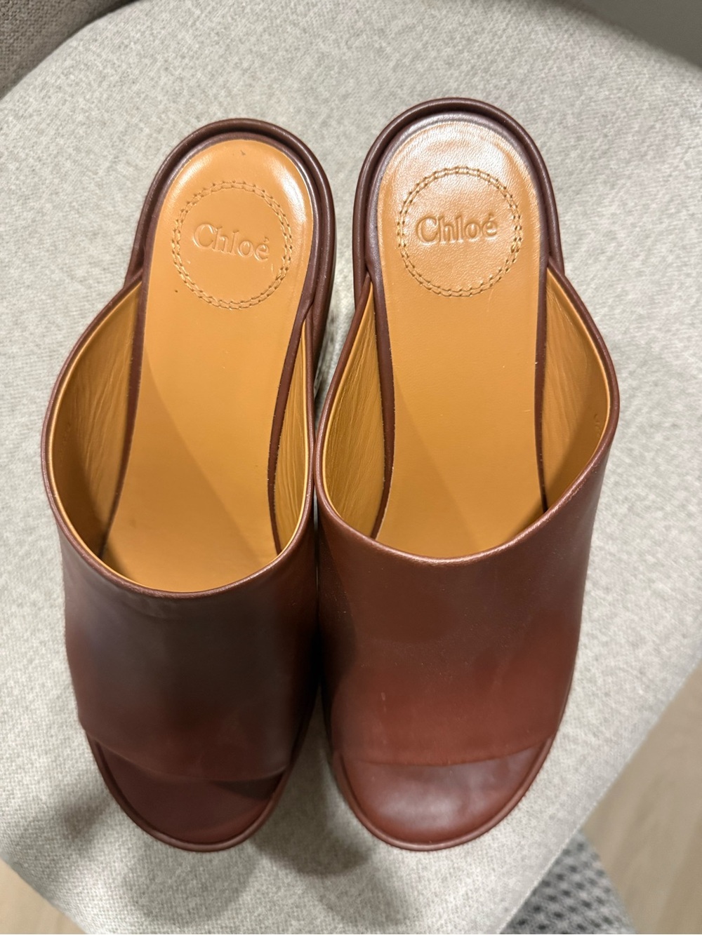 Chloe Dark Brown Leather Open-Toe Slide Mules - Picture 2 of 5
